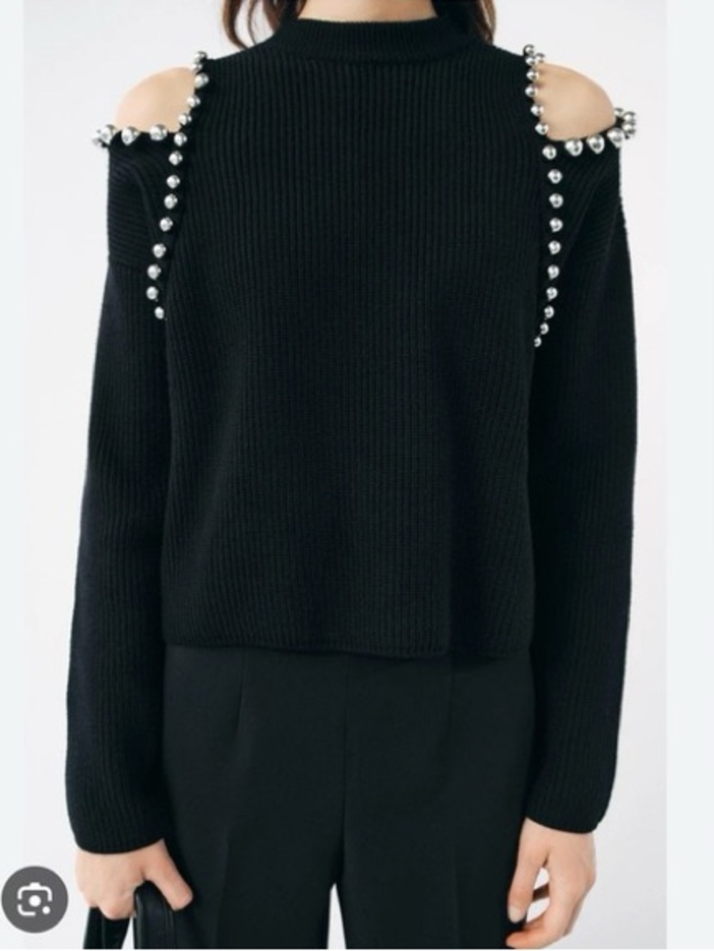 Zara Knit Cutout Ball Sweater - Black